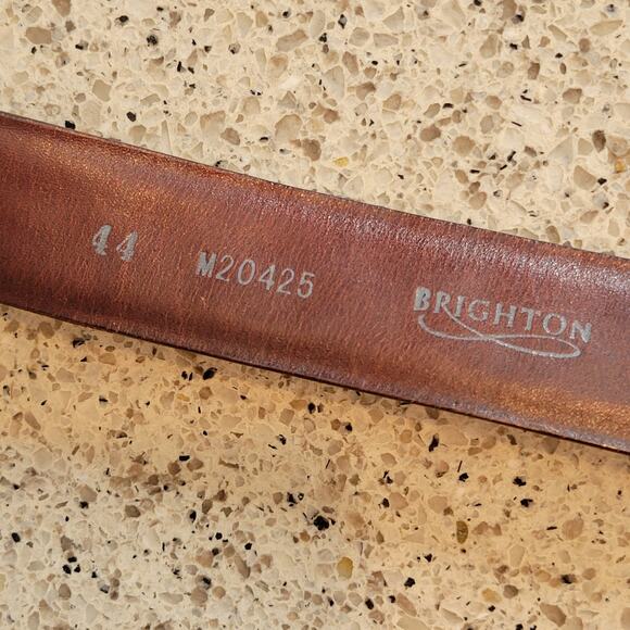 Brighton Mens Wooden Bead Genuine Leather Brown Braided Belt Silver Buckle✨️44 - Picture 4 of 12